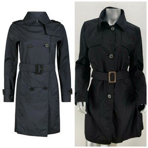 HERNO Rain Collection Laminar Size 46 Double Breast Trench Coat Black Italy